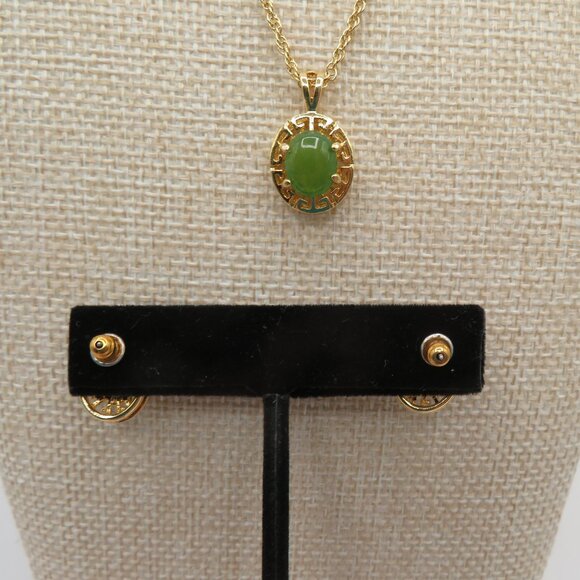 Vintage Jade Gold Tone Necklace and Earrings Set - Picture 5 of 7